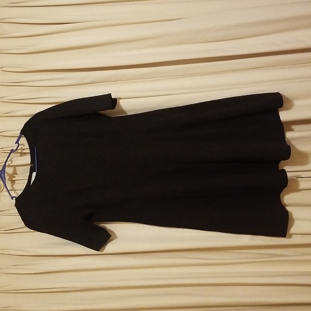 Textured black short sleeve fit and flare dress, size 16